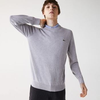 Lacoste Organic Cotton Crew Neck Sweater - Svetr Pánské Šedé | CZ-n3Krd8